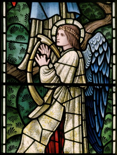 Wilden, All Saints, Morris & Co., Edward Burne-Jones, John Henry Dearle (1859-1932), Cennetin Melekleri, Melek Müzisyenler, detay, 1902-1914, Louisa, Alfred, The Baldwins, Başbakan, Metodist, Wo by Edward Coley and Dearle Burne-Jones