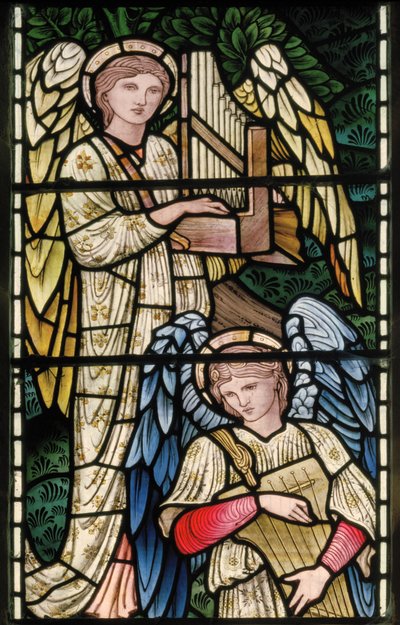 Wilden, All Saints, Morris & Co., Edward Burne-Jones, John Henry Dearle (1859-1932), Cennetin Melekleri, Melek Müzisyenler, detay, 1902-1914, Louisa, Alfred, The Baldwins, Başbakan, Metodist, Wo by Edward Coley and Dearle Burne-Jones