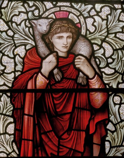 Wilden, All Saints, Morris & Co., Edward Burne-Jones, John Henry Dearle (1859-1932), The Good Shepherd, detay, 1904, Louisa, Alfred, The Baldwins, Başbakan, Metodist, Worcestershire, Arts & Cr by Edward Coley and Dearle Burne-Jones