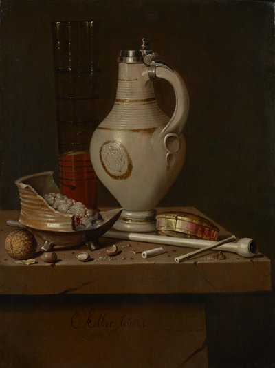 Sigara mutfak eşyaları ve bira bardağı ile natürmort, 1664 by Edward Collier