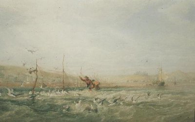 Ağlardan Martıları Kovalayan Balıkçılar, Mumbles, Güney Galler by Edward Duncan