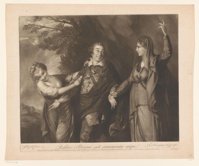 Portret van David Garrick tussen, komedi ve trajedilerin kişilikleri Sıfırla Karakterler her karakterin uygunluğunu bilir (nesne üzerindeki başlık) by Edward Fisher
