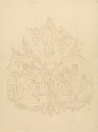 Müzik Aletleri Çalan Kadın Figürleri ve Putti by Edward Francis Burney
