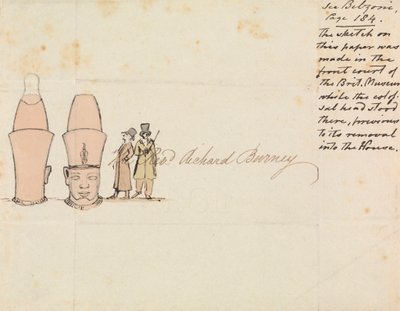 British Museum Courtyard'dan Colossal Head çizimiyle Rev. Richard Burney'e mektup by Edward Francis Burney