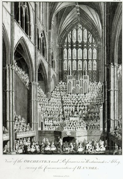 View of the Orchestra and Performers in Westminster Abbey, during the Commemoration of Handel, published by Charles Burney, 1785   by Edward Francis Burney