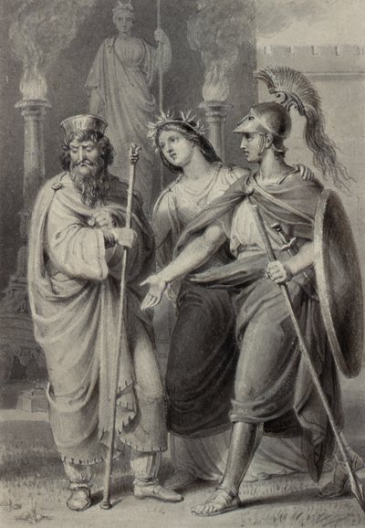 Bir Tapınağın Çevresinde bir Rahibe hitap eden bir kadın eşliğinde savaşçı by Edward Francis Burney