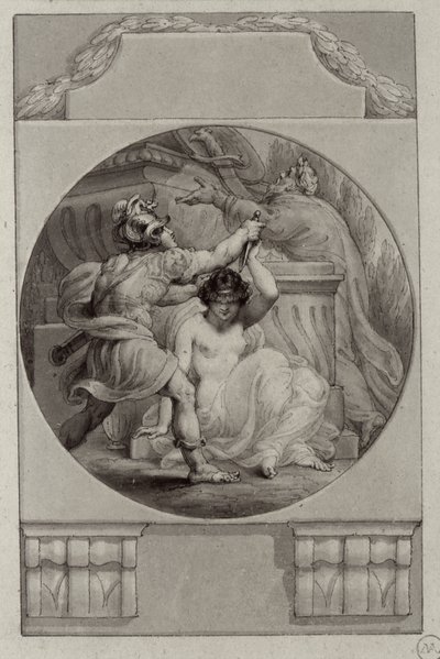 Genç bir kadını feda eden savaşçı (çizim) by Edward Francis Burney