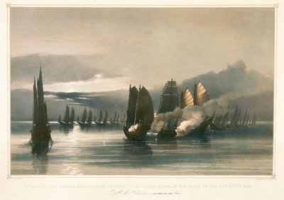 Chuiapoo korsan filosuna saldırı, Tysami açıkları, Çin, 28 Eylül 1849, 19. yüzyıl ortası (taşbaskı) by Edward Hodges Cree