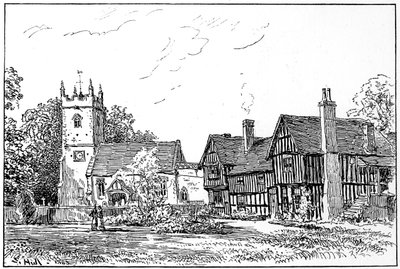Clifford kilisesi ve eski ev, Stratford-upon-Avon, Warwickshire, 1885. by Edward Hull
