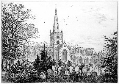 Stratford kilisesi kuzeyden bakıldığında, Stratford-upon-Avon, Warwickshire, 1885. by Edward Hull