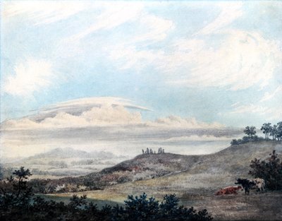 Daha sonra Luke Howard (1772-1864) tarafından yapılan bulut çalışmaları ile kırsal manzara c.1808-11 (kağıt üzerinde wc) by Edward Kennion