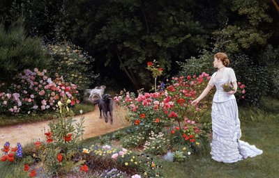 Varış 1878. Beyaz elbiseli zarif bir kadın bahçede çiçek (gül) toplamaktadır. Yanına bir kişinin gelişini haber veren köpekler geliyor (arrivee). Edward Killingworth Johnson