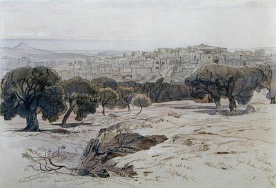 Bethlehem - Hayırlı Cuma, 2 Nisan 1858 (kağıt üzerine kalem, mürekkep ve suluboya) by Edward Lear