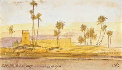 Wady Halfeh yakınlarında, 17:30, 6 Şubat 1867 (mürekkep ve wc) by Edward Lear