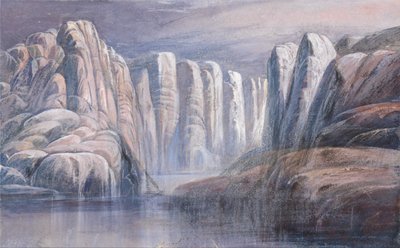 Çorak kayalıklar arasındaki nehir geçidi by Edward Lear