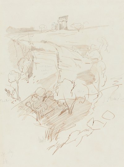 Bir Tepedeki Harap Tapınak, 1864. by Edward Lear