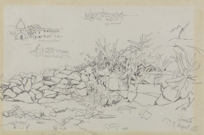 Sorrento, 2 Ağustos 1838 (gri dokuma kağıt üzerine grafit) by Edward Lear