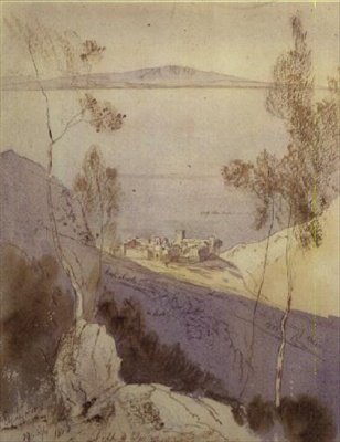 Esphigmenou Manastırı (suluboya) by Edward Lear
