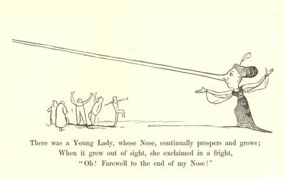 Burnu sürekli gelişen ve büyüyen bir Genç Hanım vardı. by Edward Lear