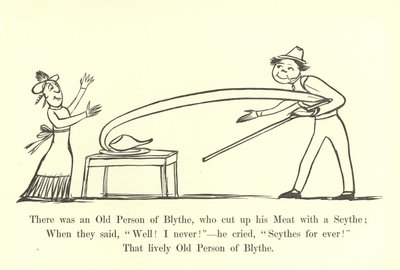 Etini bir Tırpanla kesen Yaşlı bir Blythe Kişisi vardı. by Edward Lear