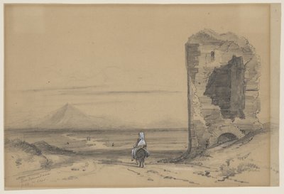 Torre Nomentana (kağıt üzerine kurşun kalem ve beyaz suluboya) by Edward Lear