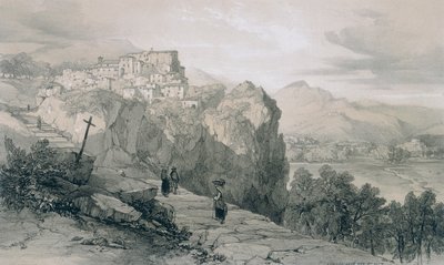 Roma ve çevresinden manzaralar: Rocca Giovane ve uzaktan Lisans Kasabaları ve Civitella di Lisansları by Edward Lear