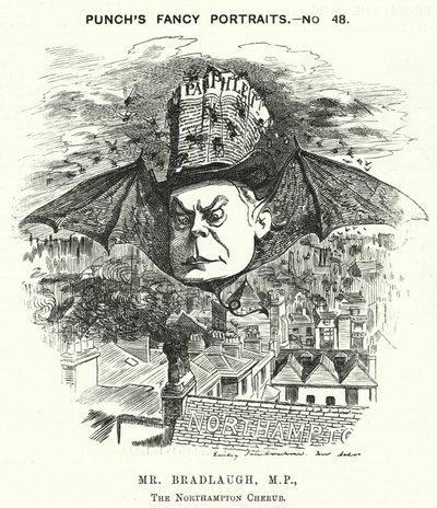 Yumruk karikatür: Charles Bradlaugh, İngiliz Liberal politikacı ve ateist (gravür) by Edward Linley (after) Sambourne