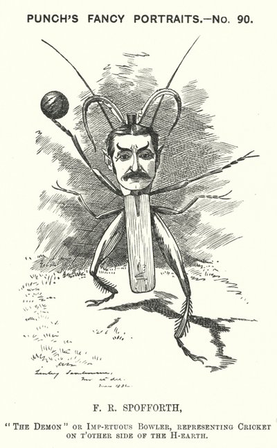 Yumruk karikatürü: Fred Spofforth, Avustralyalı kriket oyuncusu (gravür) by Edward Linley (after) Sambourne