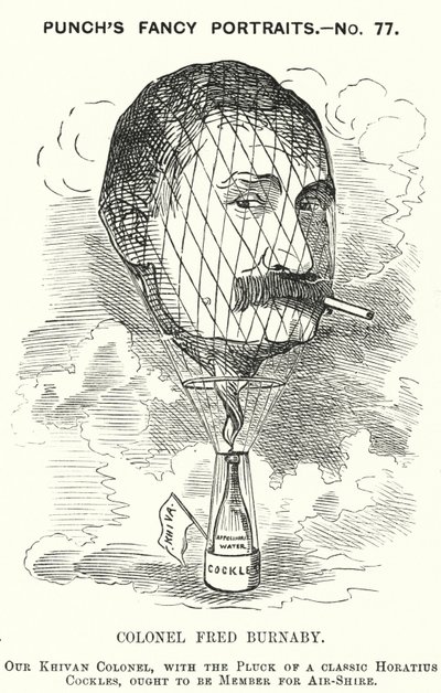 Yumruk karikatürü: Frederick Burnaby, İngiliz Ordusu istihbarat subayı ve baloncu (gravür) by Edward Linley (after) Sambourne