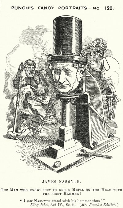 Yumruk karikatürü: James Nasmyth, İskoç mühendis ve buharlı çekicin mucidi (gravür) by Edward Linley (after) Sambourne