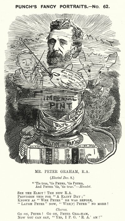 Punch karikatür: Peter Graham, İskoç sanatçı (gravür) by Edward Linley (after) Sambourne