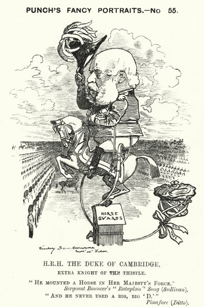 Yumruk karikatür: Prens George, Cambridge Dükü, İngiliz askeri (gravür) by Edward Linley (after) Sambourne