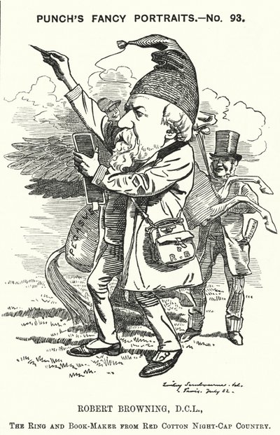 Punch karikatür: Robert Browning, İngiliz şair ve oyun yazarı (gravür) by Edward Linley (after) Sambourne