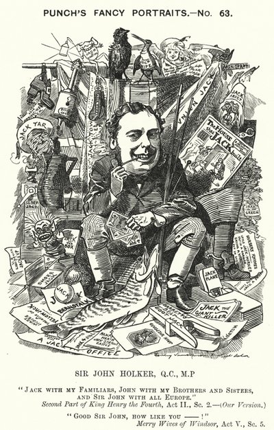 Yumruk karikatür: Sir John Holker, İngiliz avukat ve politikacı (gravür) by Edward Linley (after) Sambourne
