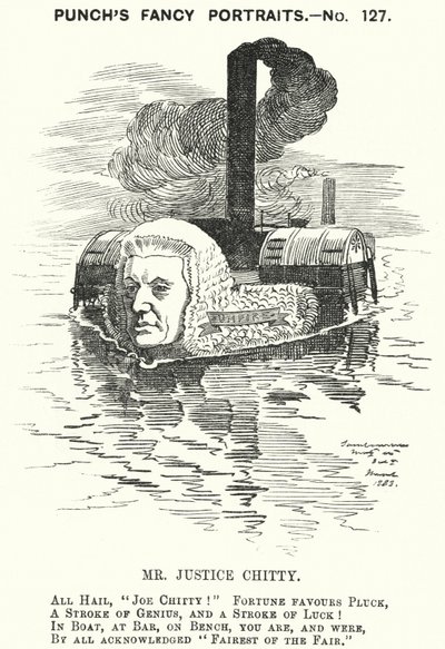 Yumruk karikatür: Sir Joseph William Chitty, İngiliz yargıç, Liberal politikacı ve sporcu (gravür) by Edward Linley (after) Sambourne