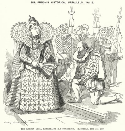Yumruk karikatürü: Lordly Cecil, Egemeni Hatfield'ı Eğlendirir by Edward Linley (after) Sambourne