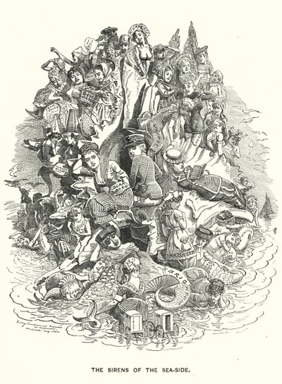 Yumruk karikatürü: Deniz Kenarındaki Sirenler - İngiliz sahil tatil beldeleri (gravür) by Edward Linley (after) Sambourne