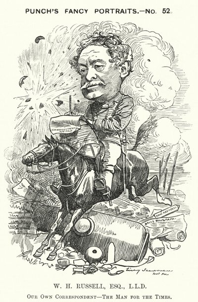 Punch karikatür: William Howard Russell, İrlandalı gazeteci ve savaş muhabiri (gravür) by Edward Linley (after) Sambourne