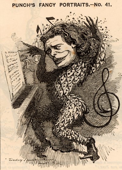 Anton Rubinstein (1829-1894) Rus piyanist, besteci ve orkestra şefi, St.Petersburg Konservatuarı'nın kurucusu. 1881 Londra konser sezonunda bölgede 10.000 £ kazandı. Bestelerinden biri "Demon" (1875) operasıydı. Karikatür Edwa tarafından by Edward Linley Sambourne