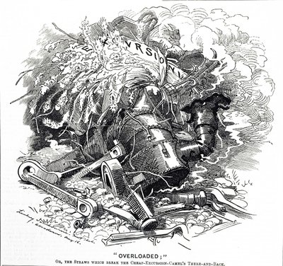 "Aşırı Yüklenmiş" başlıklı karikatür; ya da devenin sırtını kıran saman by Edward Linley Sambourne