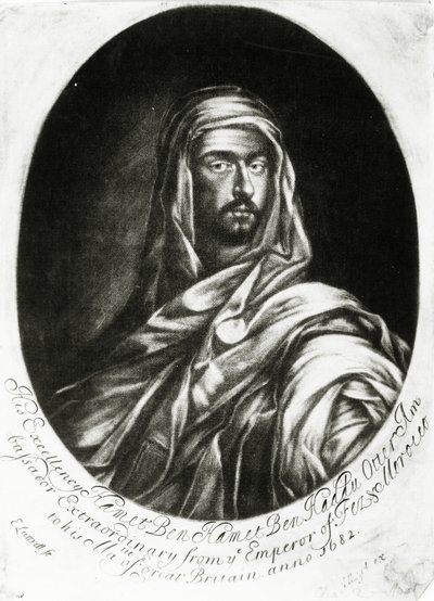 Ekselansları Hamet Ben Hamet Ben Haddu Otter, John Lloyd tarafından yayınlandı, 1682 (mezzotint) by Edward Luttrell