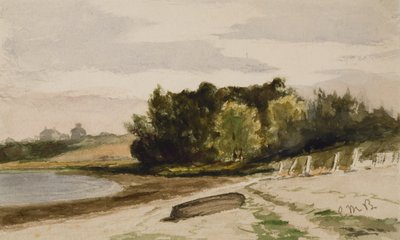 Sahilde Log ile Peyzaj (#40), c. 1880 (kağıt üzerine sulu boya) by Edward Mitchell Bannister