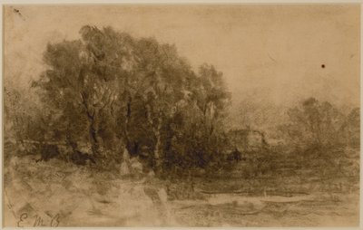 Woods ile Peyzaj, c. 1880'ler (kağıt üzerinde grafit) by Edward Mitchell Bannister