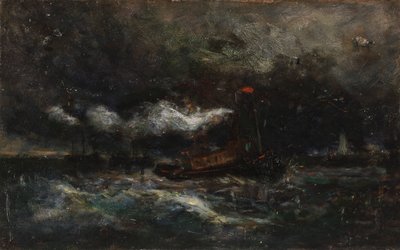 Fırtına, Brenton Hafif teknesi fırtınada, deniz feneri arka planda, n.d. by Edward Mitchell Bannister