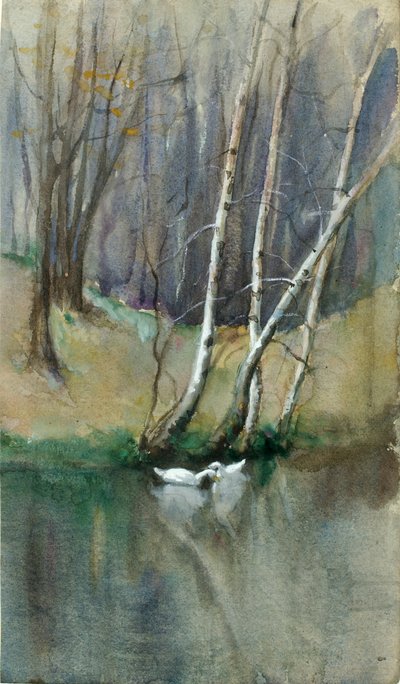 Huş Ağaçları ve Ördekler ile İsimsiz Ahşap Sahne, n.d. by Edward Mitchell Bannister