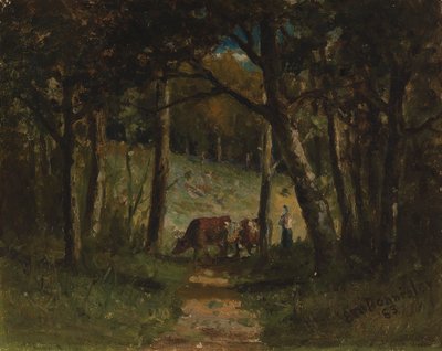 Ormandaki yolda adsız inekler, 1883. by Edward Mitchell Bannister