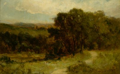 Dere ve ağaçların yanında yol bulunan isimsiz manzara, n.d. by Edward Mitchell Bannister