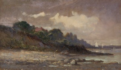 Yelkenli ve çatılı isimsiz kıyı şeridi, 1893. by Edward Mitchell Bannister