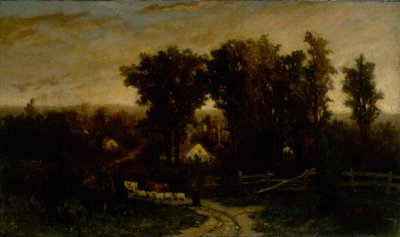Alacakaranlıkta sığırları ve koyunları olan isimsiz kadın, n.d. by Edward Mitchell Bannister