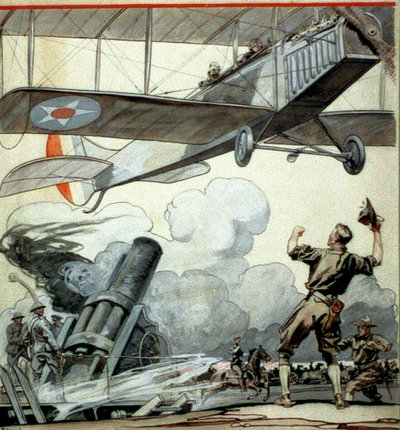 Uçak, topçu silahı ve askerlerin by Edward Penfield